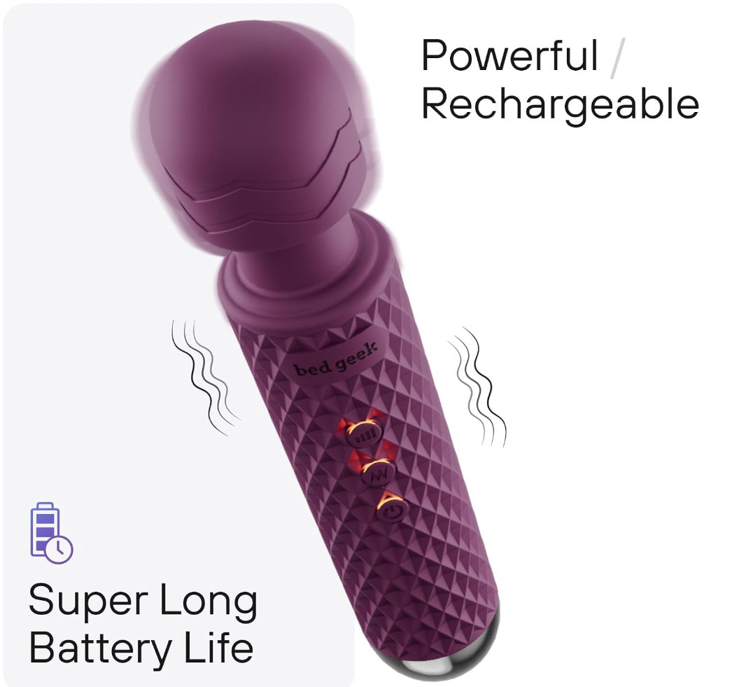 Handheld Wireless Magic Wand Massager - Waterproof, 20 Vibration Modes, 8 Speed Memory Function, Soft for Skin