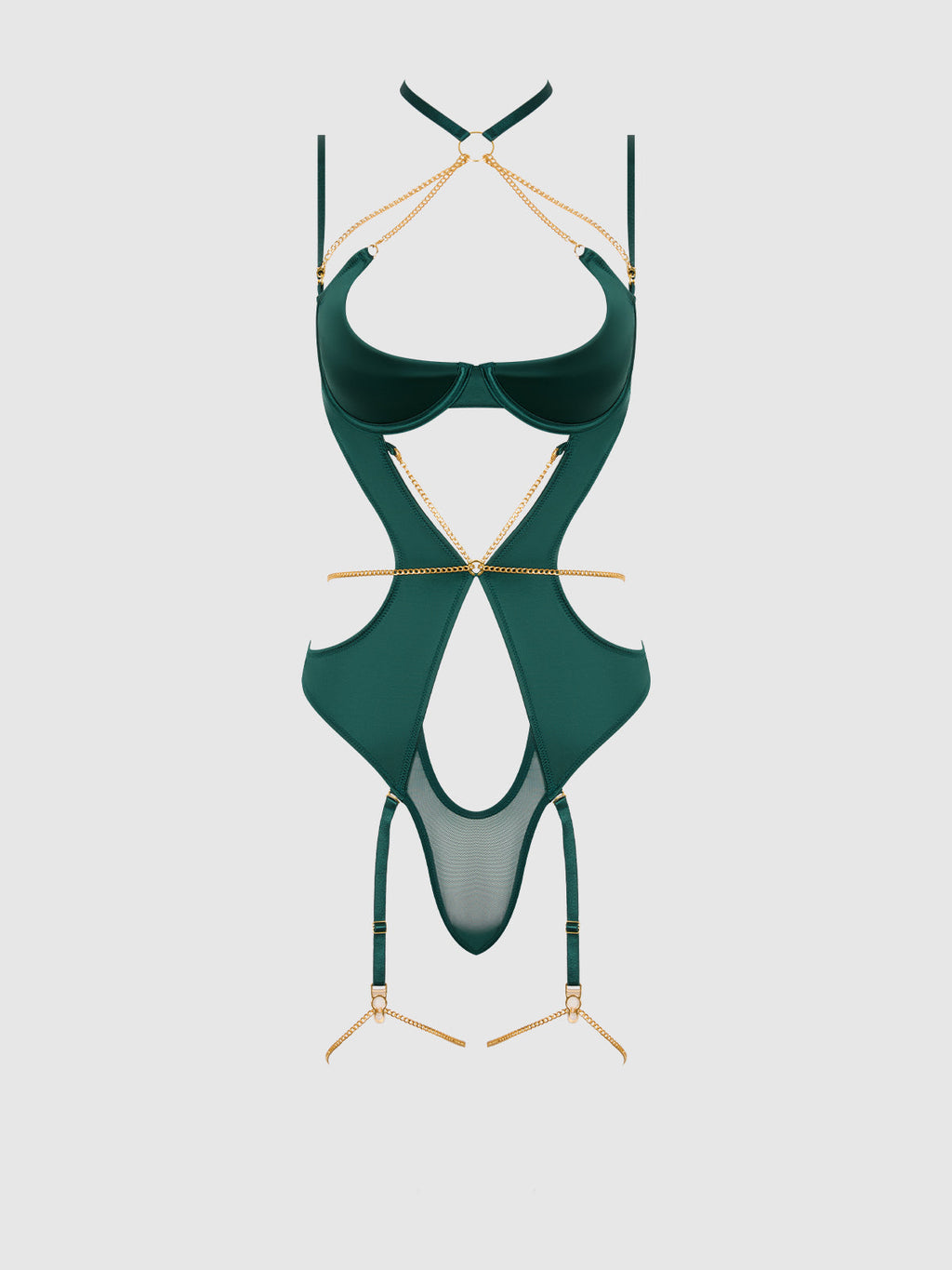 Emery Liquid Satin & Chain Halter Teddy