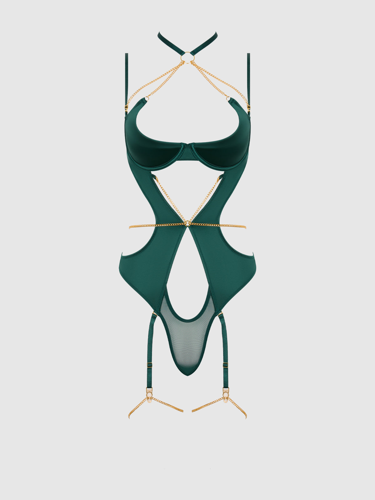 Emery Liquid Satin & Chain Halter Teddy