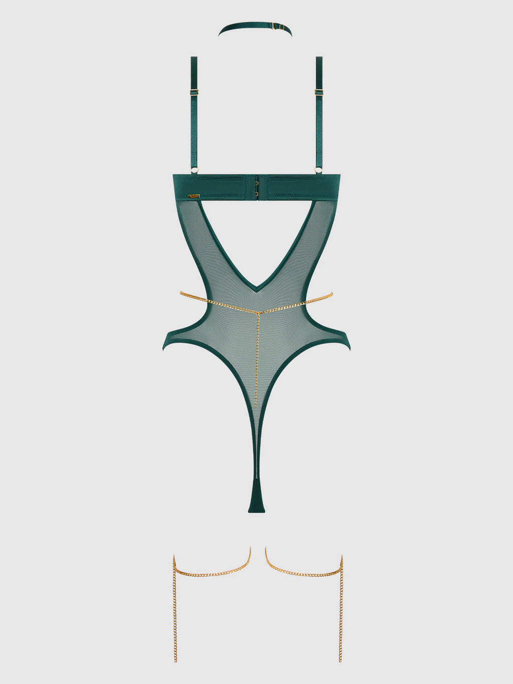 Emery Liquid Satin & Chain Halter Teddy