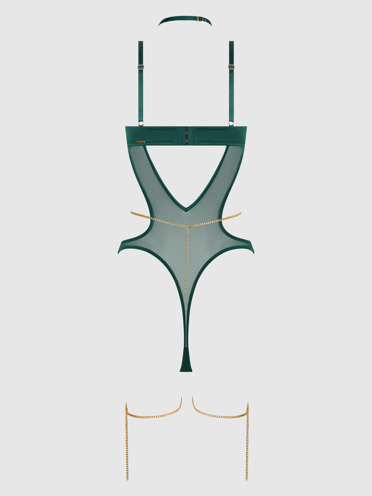 Emery Liquid Satin & Chain Halter Teddy