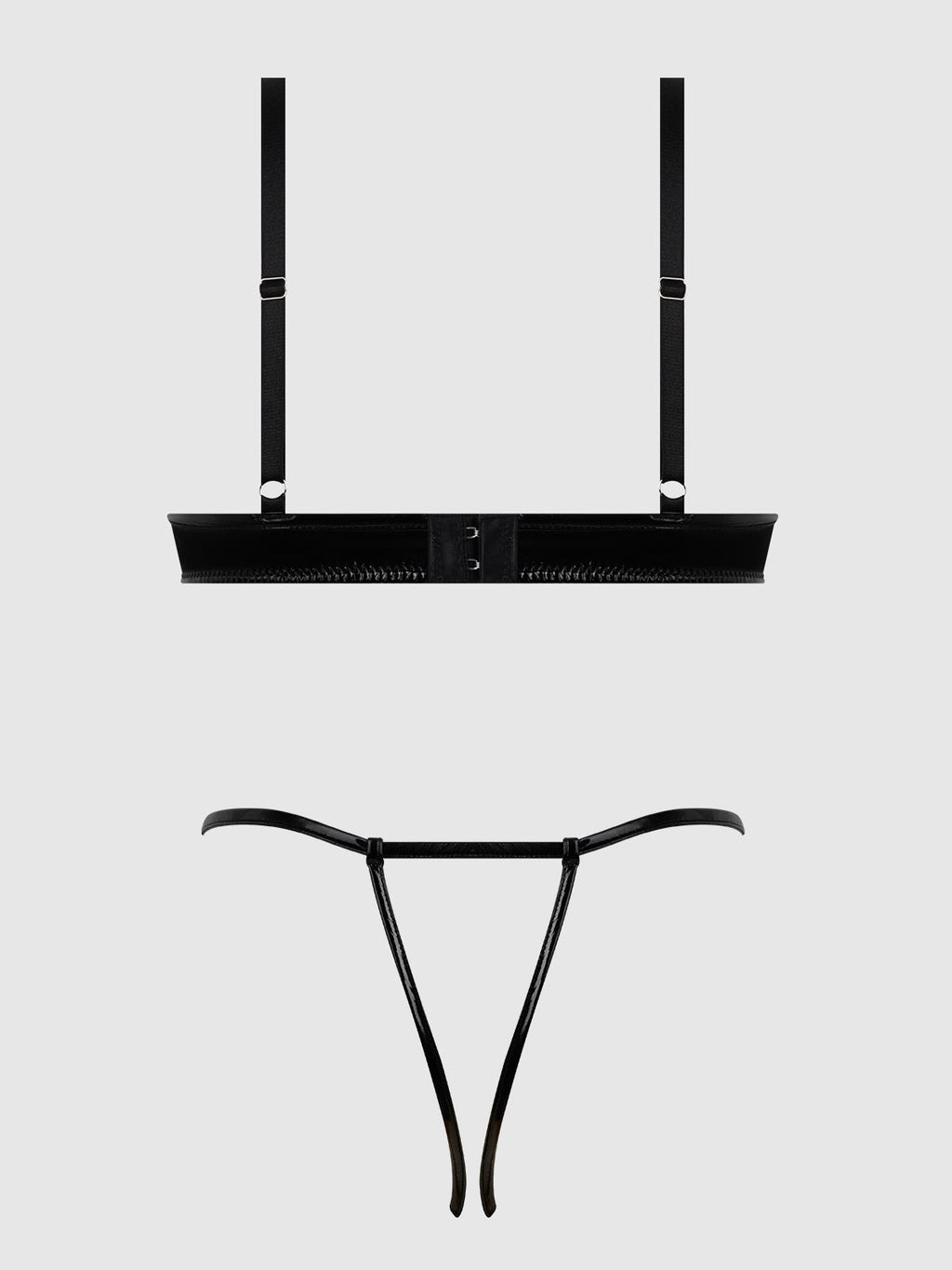 Phoenix Patent Underwire Unlined Grommet Bra & Crotchless Panty Set - Frederick's of Hollywood