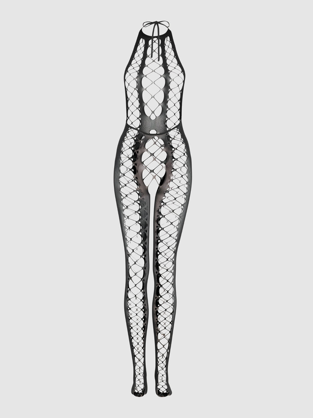 Halter Lattice Full-Length Bodystocking - Black