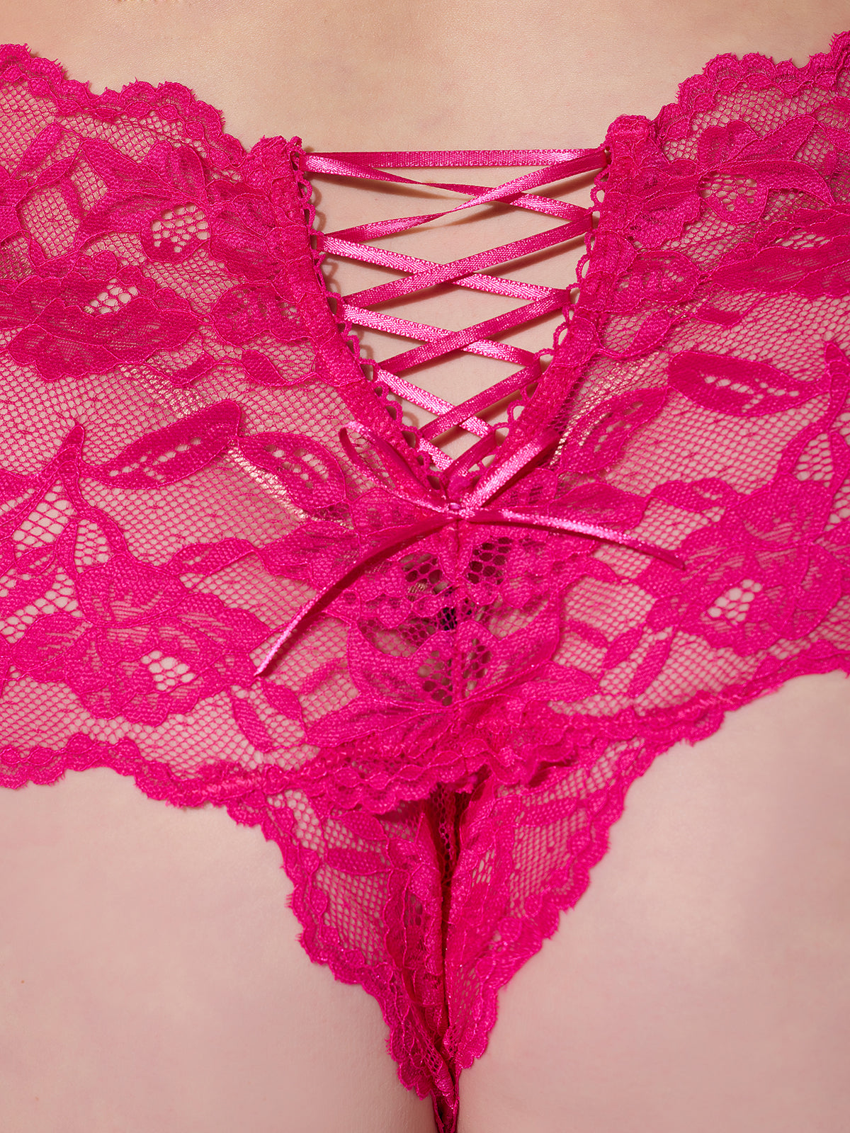 Mabel Crotchless Lace Up Back Cheeky - Frederick's of Hollywood