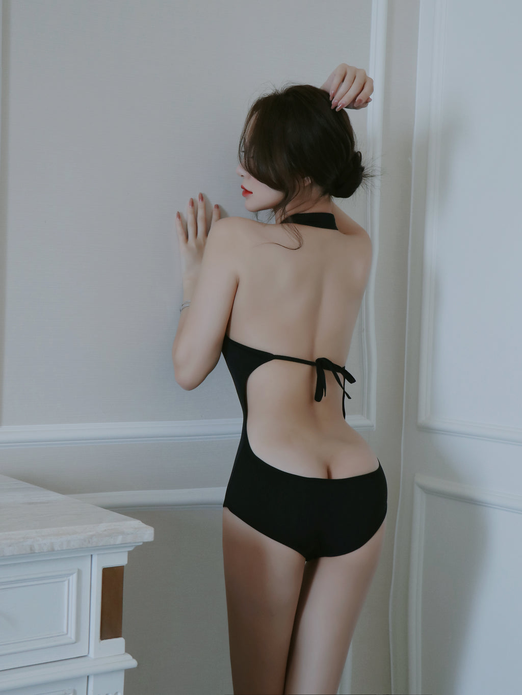 Midnight Cross-Strap Cutout Bodysuit