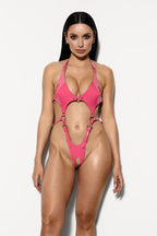 Pamela Lacquer Leather Crotchless Fullbody in Pink