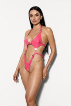 Pamela Lacquer Leather Crotchless Fullbody in Pink