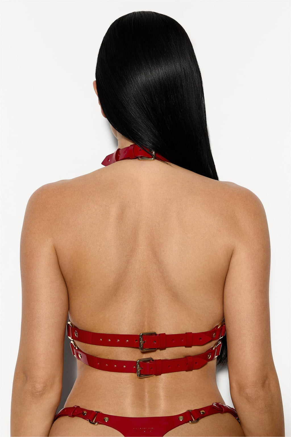 Ari Lacquer Leather Bra in Red