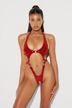 Pamela Lacquer Leather Crotchless Fullbody in Red