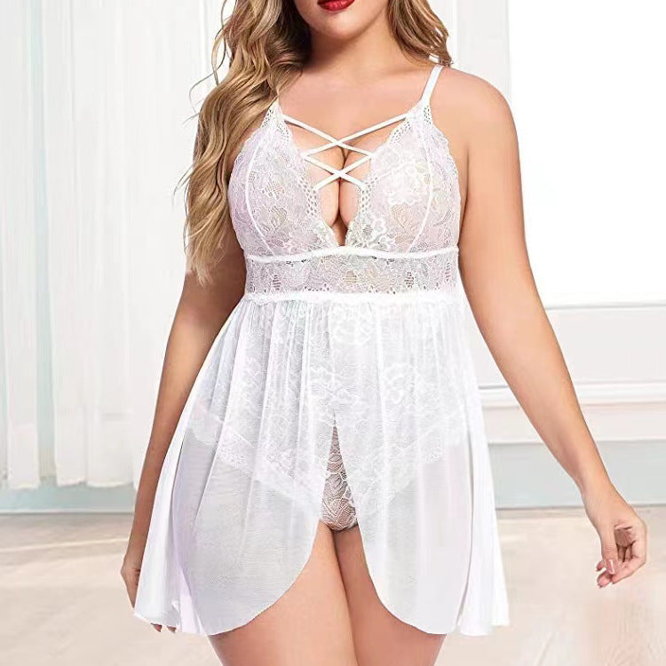 Summer Plus Size Women’s Cami Nightgown Sexy Sheer Two-Piece Look Loungewear Dress