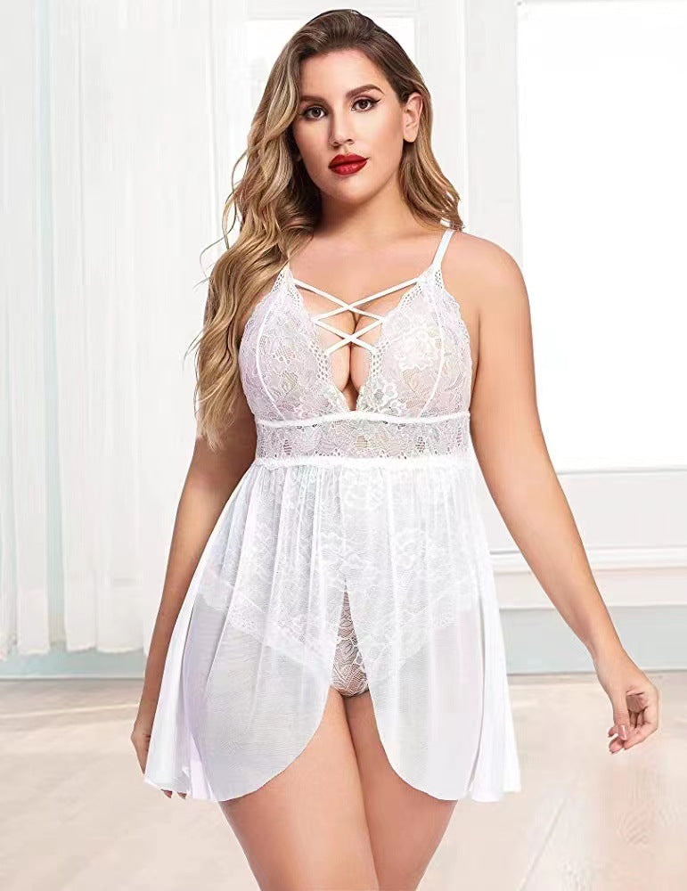 Summer Plus Size Women’s Cami Nightgown Sexy Sheer Two-Piece Look Loungewear Dress