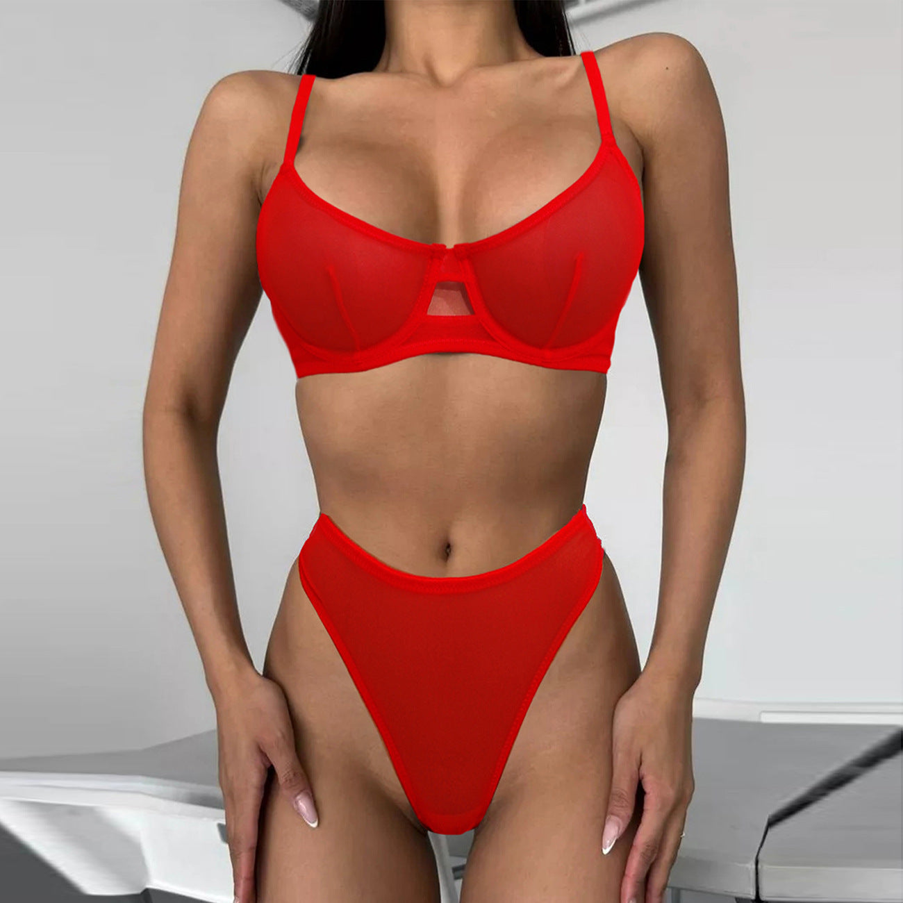 Sexy Leopard Print French Bra Set Ultra-Thin Mesh Sheer Lingerie