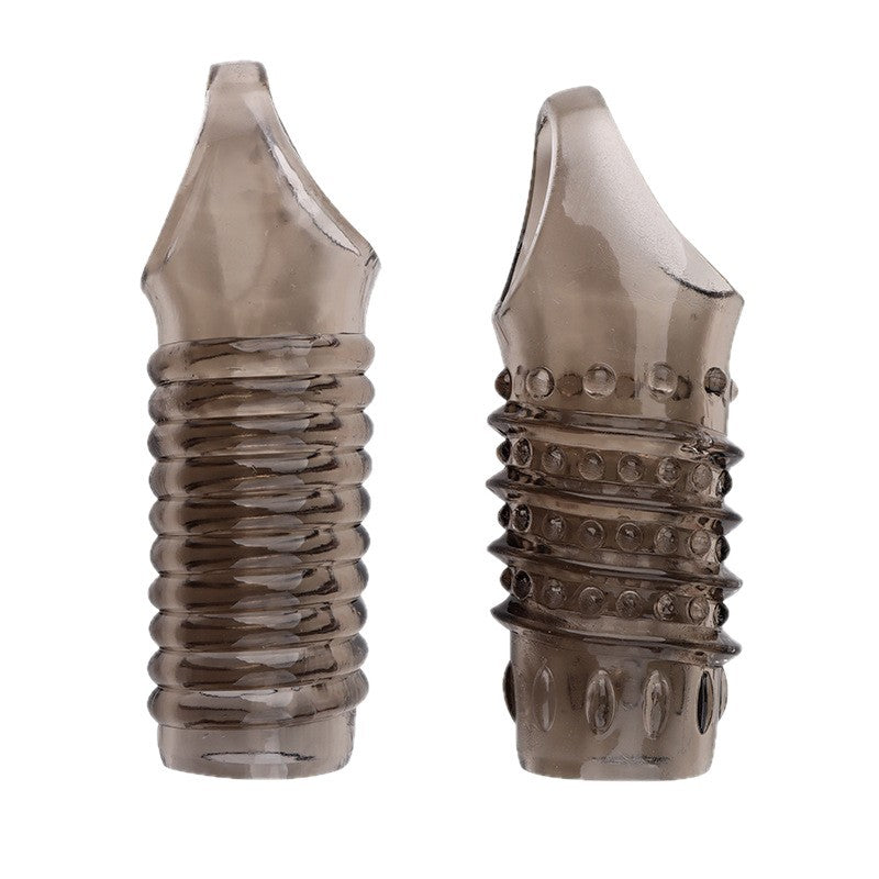 Threaded Textured Crystal Penis Sleeve Extension & Thickening Anti-Ejaculation Device for Couples