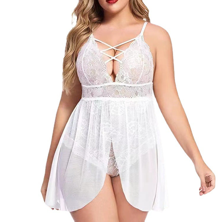 Summer Plus Size Women’s Cami Nightgown Sexy Sheer Two-Piece Look Loungewear Dress