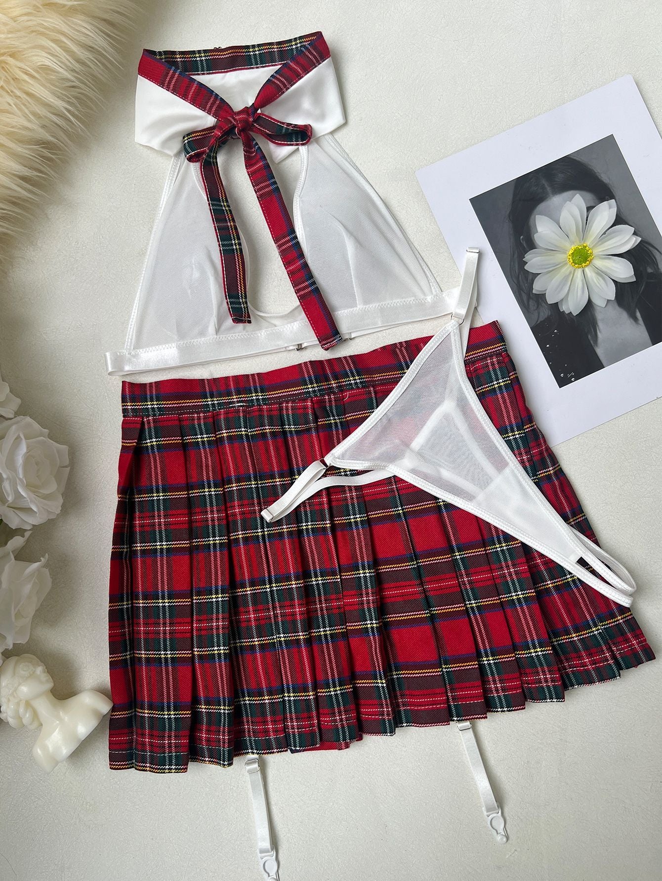 Adult Teacher Cosplay Lingerie Set – Playful Sheer Mesh Skirt, Flirty Bra & Panty