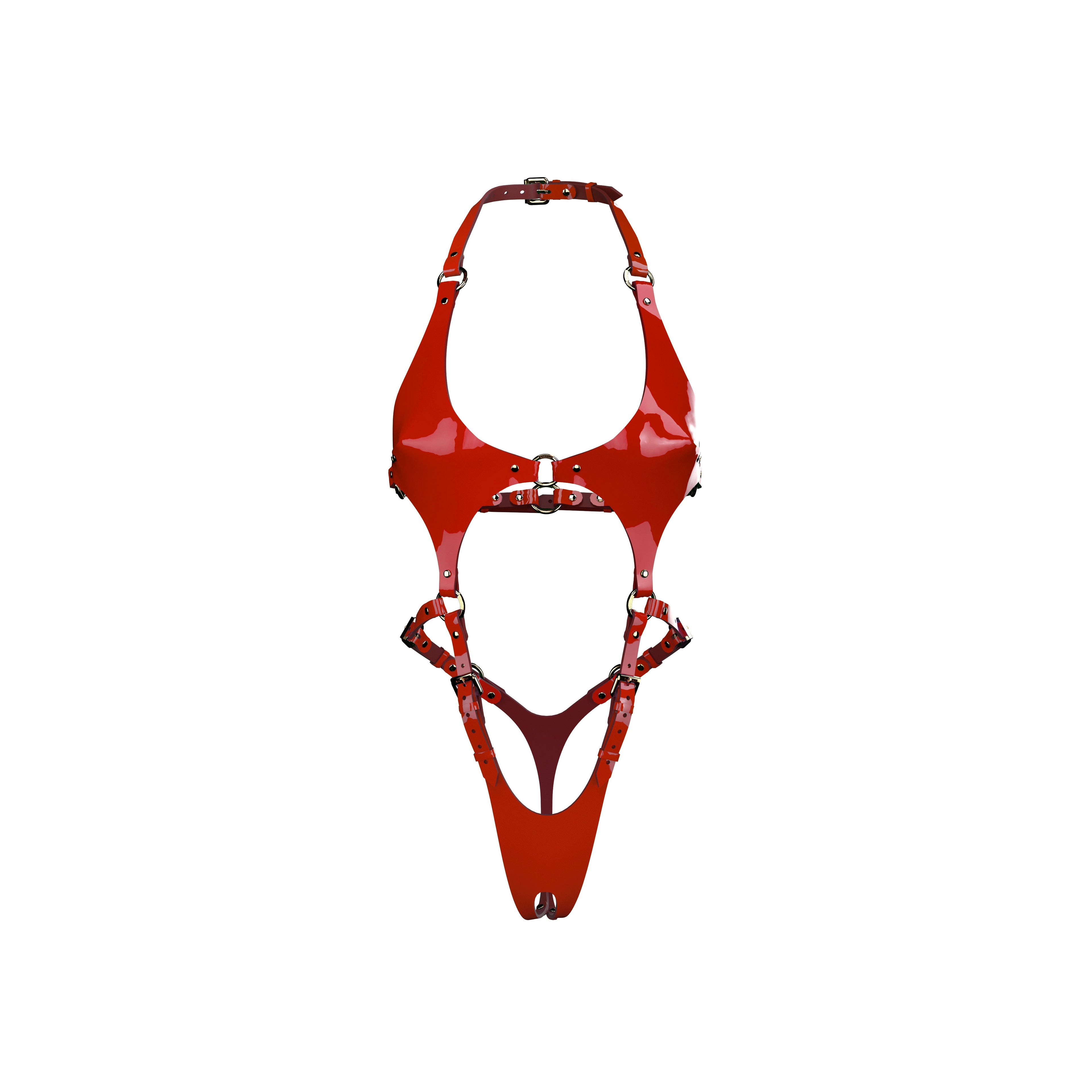 Pamela Lacquer Leather Crotchless Fullbody in Red