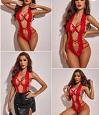 Sexy Lace Cutout Teddy Lingerie with Bow Tie Straps | New Hollow Design Bodysuit
